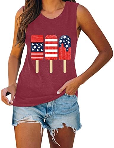 Július 4-Ing Tartály Tetejét Női Ujjatlan U Nyak Tshirt USA Zászló Csillagok Csíkos Tie-Dye Futó Tunika Top