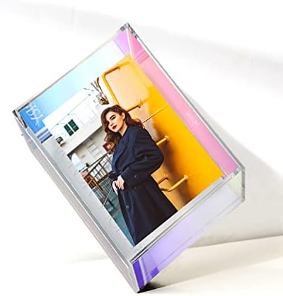 FANTAC kreatív képkeretek 19cmx14cm világos, átlátható lézer akril keret, szivárvány színű, falra szerelhető vagy asztalra