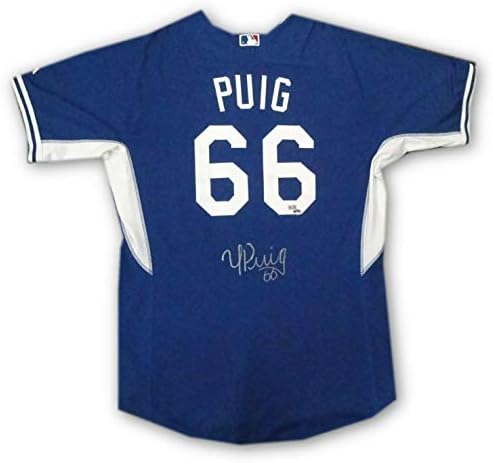 Yasiel Puig MLB Major League Csapat Kiadott, Aláírt Auto Gyakorlat Dodgers Jersey - Dedikált MLB Mezek