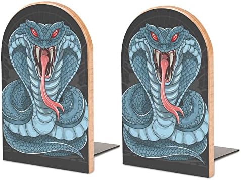 Kobra-Kígyó Festmény Fa Bookend Dekoratív Nem csúszós a Könyv Végén 1 Pár 7x5 Inch