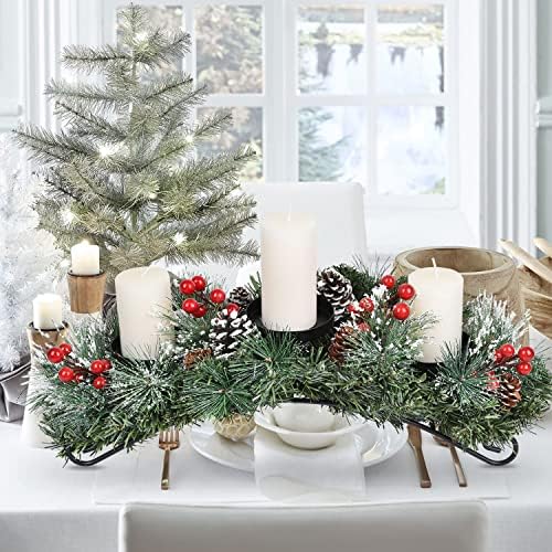 DearHouse 18 hüvelyk Karácsonyi gyertyatartó Asztaldísz,fenyőtoboz, Piros Bogyó, Asztal Dísze, 3 gyertyatartók Táblázat Akcentussal