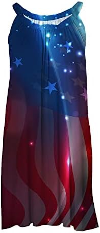 HOXINE július 4. Nyári nyári ruháknak Női Alkalmi Bohém Strand Ruha USA Zászló Csillagok, Csíkos Nyomtatás Tank Ujjatlan