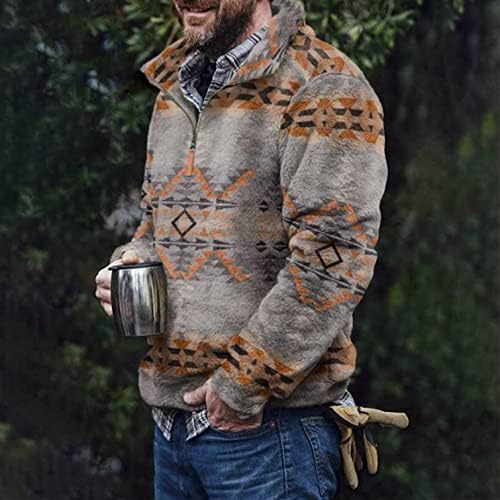 XXBR Férfi Fuzzy Sherpa Kockás Azték Pulóver Pulóver Polár Kabát Téli Hosszú Ujjú Pulcsit Outwear a Zsebében