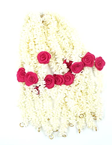 Bájos, Kézzel készített Mesterséges Virág Műanyag Gajra Veni Garland Haj 6 Bíbor, 6 Fehér, 13 cm hosszú sor 12 a freebie