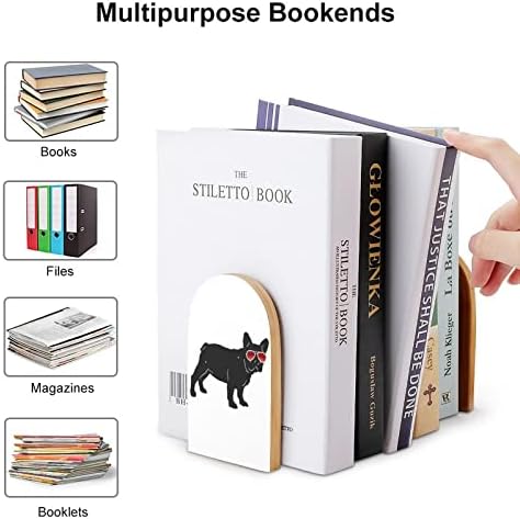 Édes francia Bulldog a Nyomtatott Könyv Végén Fa Könyvtámasz 1 Pár Polcok Nehéz Könyvet Állni 5 X 3 Inch