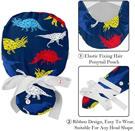 2 Csomag Állítható Működik a Caps Aranyos Dinoszaurusz Bouffant Kalap Gombok Rugalmas Band Nyakkendő Vissza Bozót, Női Kalapok