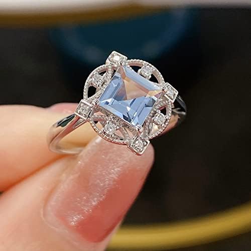 2023 Új Hercegnő Vágott Akvamarin Eljegyzési Gyűrű, jegygyűrű, Vintage Tudom Menyasszonyi Szoliter Gyűrű Női Gyűrűk, Gyanta