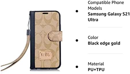 Tervező Pénztárca tok Samsung Galaxy S21 Ultra,Klasszikus Monogram Luxus Esetben,Prémium PU Bőr Flip védőtok Fedél Kitámasztó