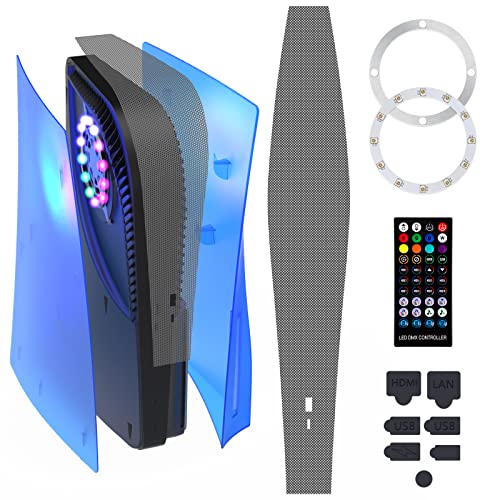 Arca Lemezek PS5 Konzol + RGB LED Szalag + Porvédő Háló , Playstation 5 Készlet Átlátszó Ütésálló ABS Héj, Háziállat Haj-Ellenes