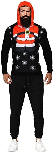 A férfiak Karácsonyi tréningruha Őszi Téli Santa Hópehely Nyomtatás Polár Kapucnis Felső Nadrág Szett Sweatsuits 2 Darab
