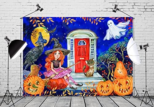 Loccor 9x6ft Szövet, Halloween Kép Hátteret, Kézzel Rajzolt Mesebeli Boszorkány, Tök Fantasy Háttér Buli, Születésnapi Banner