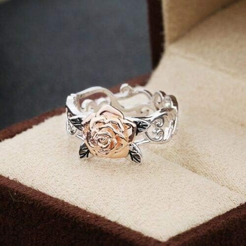 Gyönyörű Két Hang 925 Ezüst Virágos Gyűrű 14k Rose Arany Virág, Esküvői Ékszerek (10)