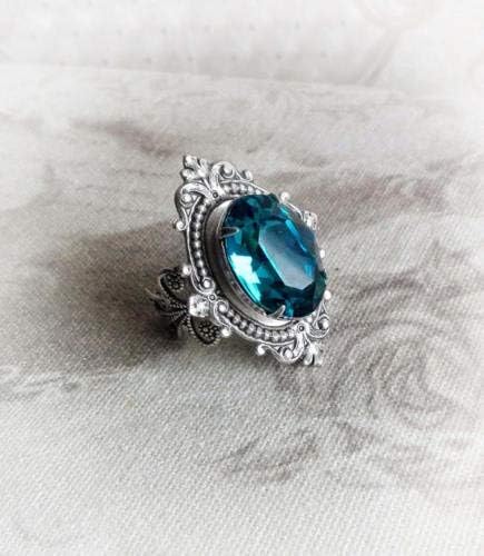 925 Ezüst Gyűrű Hatalmas Kék Topáz Ékszer Nők Esküvő, Születésnapi Ajándék Mérete 5-10 (7)