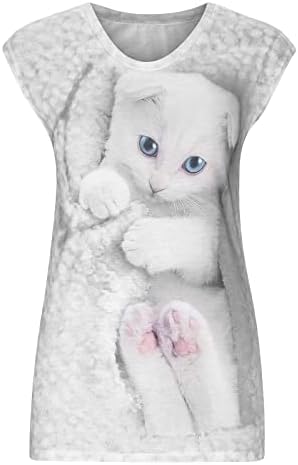 Női Póló 3D Macska Nyomtatás Tartály Tetejét Alkalmi Grafikus Póló Top Nyári Ujjatlan póló V-Nyakú Blúz Pet Lovers Ajándék