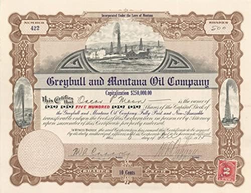 Greybull, valamint Montana Oil Co. - Raktáron Bizonyítvány