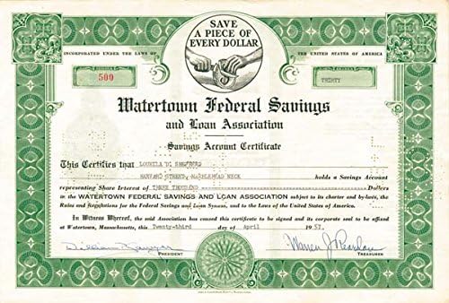 Watertown Szövetségi Savings and Loan Egyesület - Raktáron Bizonyítvány