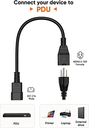 CableCreation [10-Pack] 1 Láb 18AWG általános Számítógép-hálózati Adapter Kábelt NEMA 5-15R Tartályba, hogy IEC320 C14, 0,3
